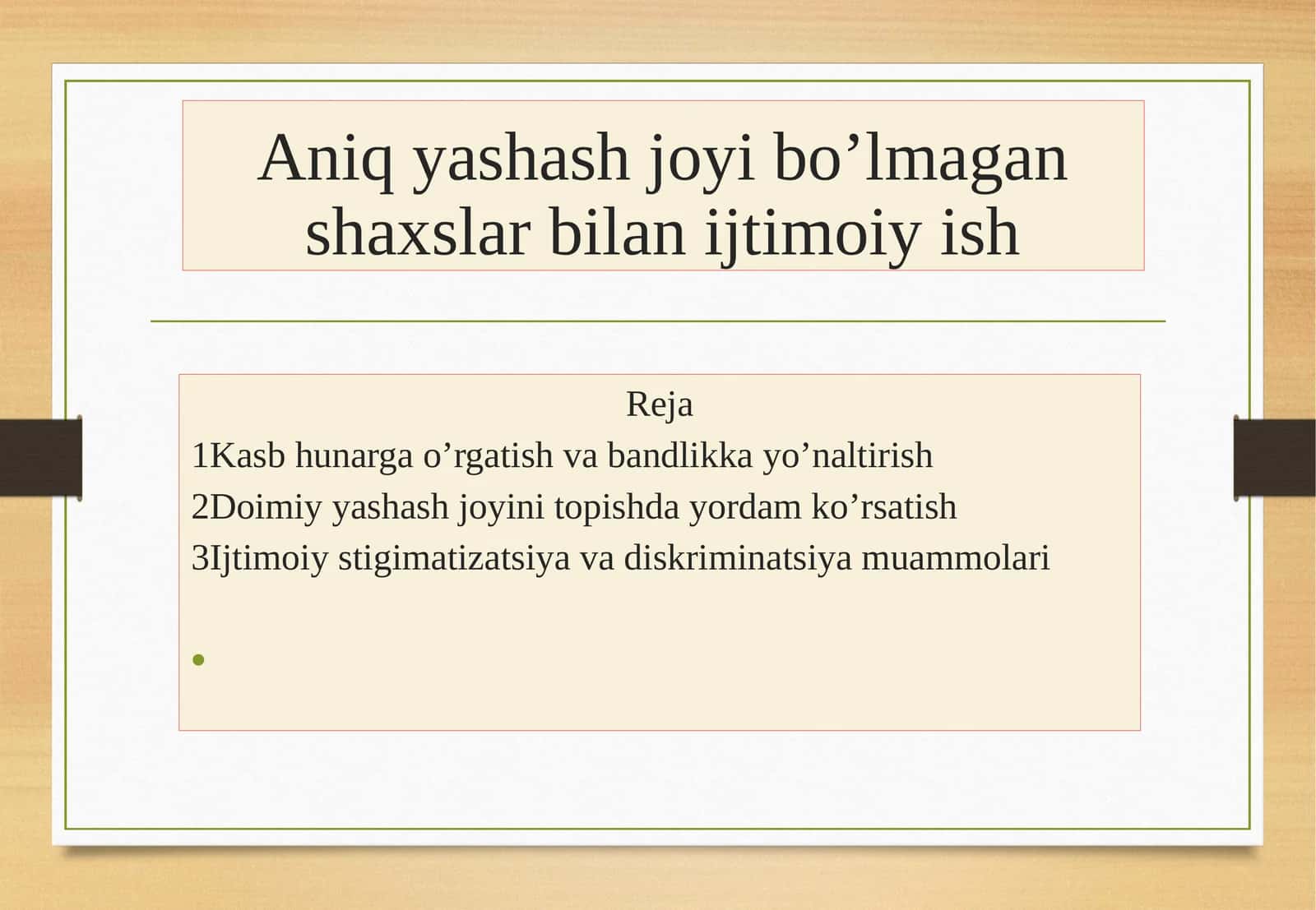 Aniqyashash joyi bo'lmagan shaxslar bilan ijtimoiy ish 1