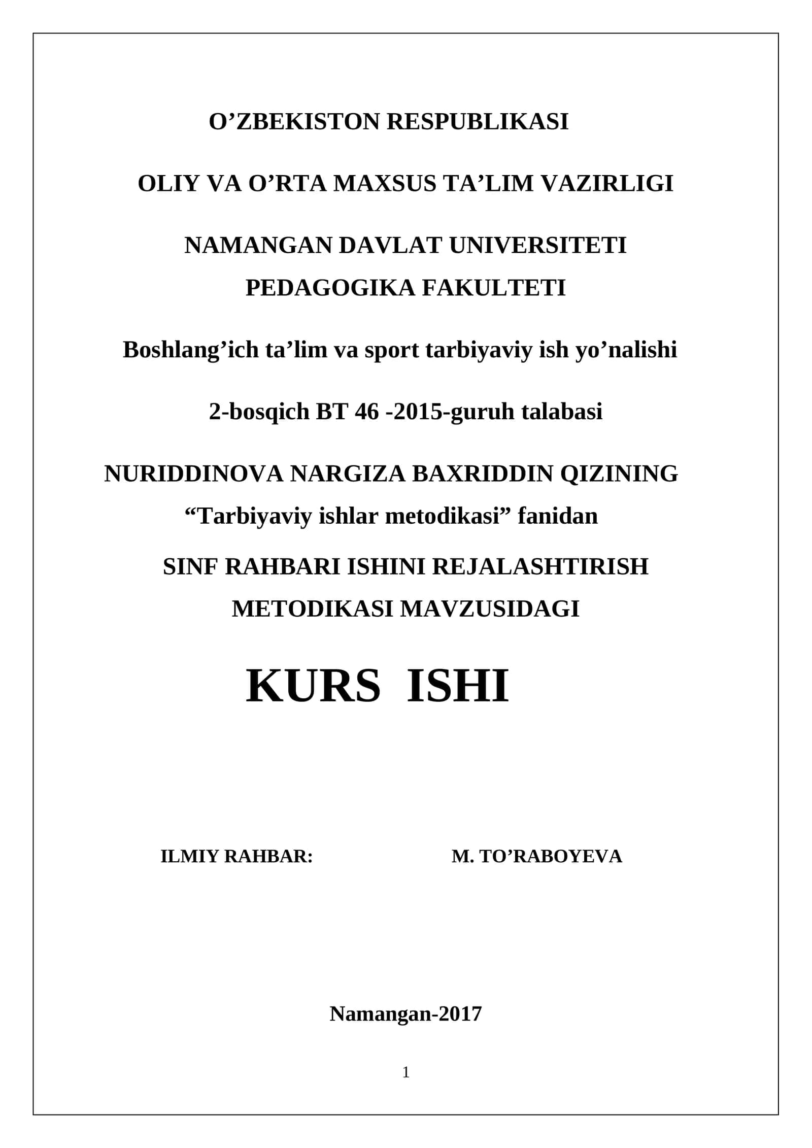 Sinf rahbari ishini rejalashtirish metodikasi 1