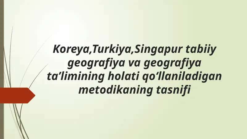 Koreya, Turkiya, Singapurtabiiy geografiya va geografiya taʼlimining holati qoʻllaniladigan metodika ning tasnifi 1