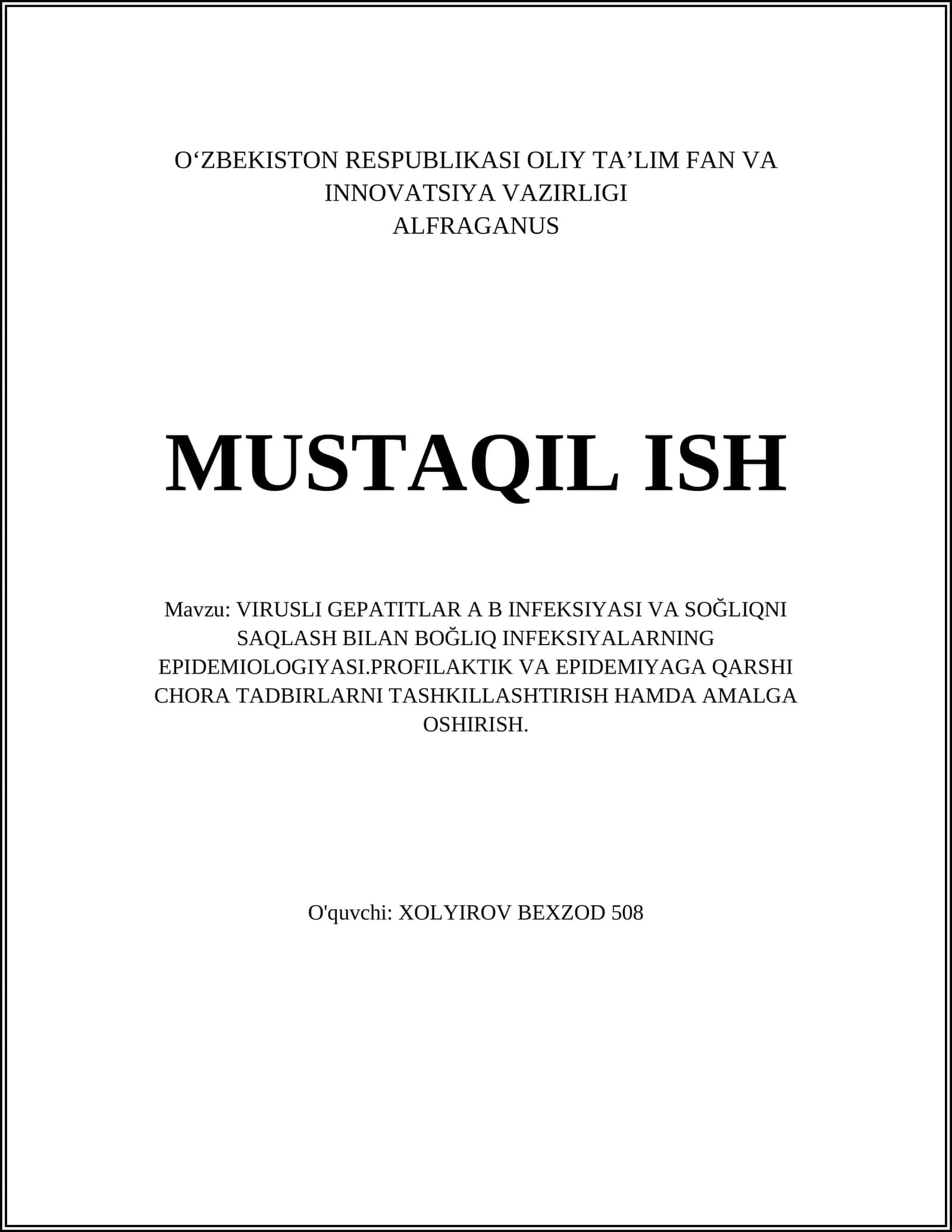 VIRUSLI GEPATITLAR A B INFEKSIYASI VA SOĞLIQNI SAQLASH 1