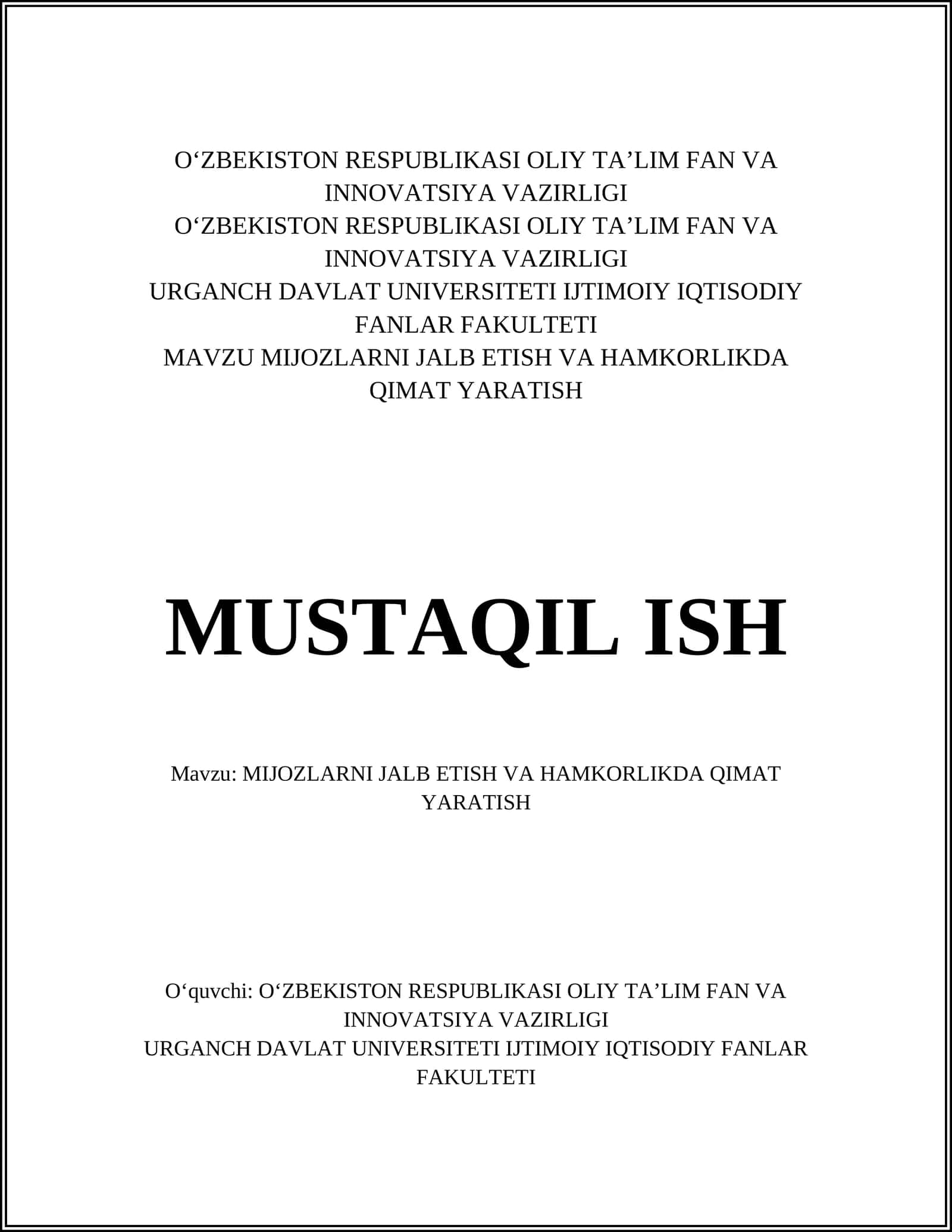 MIJOZLARNI JALB ETISH VA HAMKORLIKDA QIMAT YARATISH 1