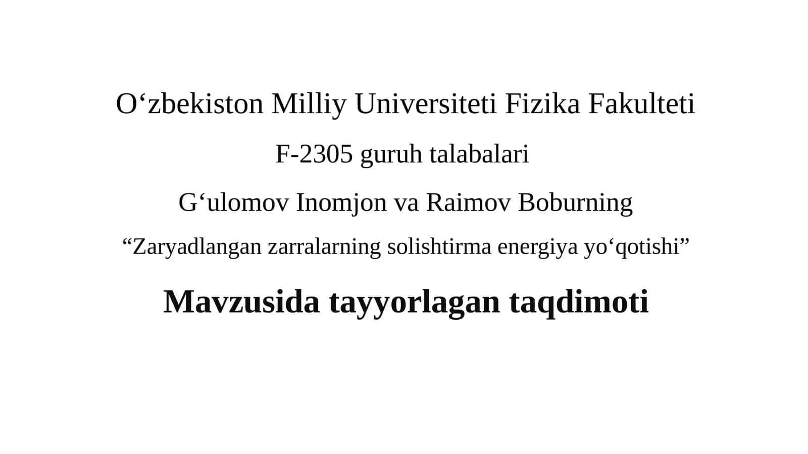 Zaryadlangan zarralarning solishtirma energiya yo‘qotishi 1