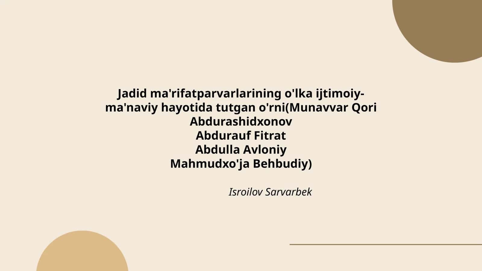 Jadid ma'rifatparvarlarining o'lka ijtimoiy-ma'naviy hayotida tutgan o'rni 1