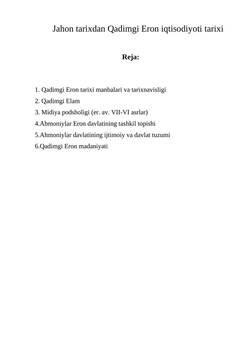 Jahon tarixdan Qadimgi Eron iqtisodiyoti tarixi 1