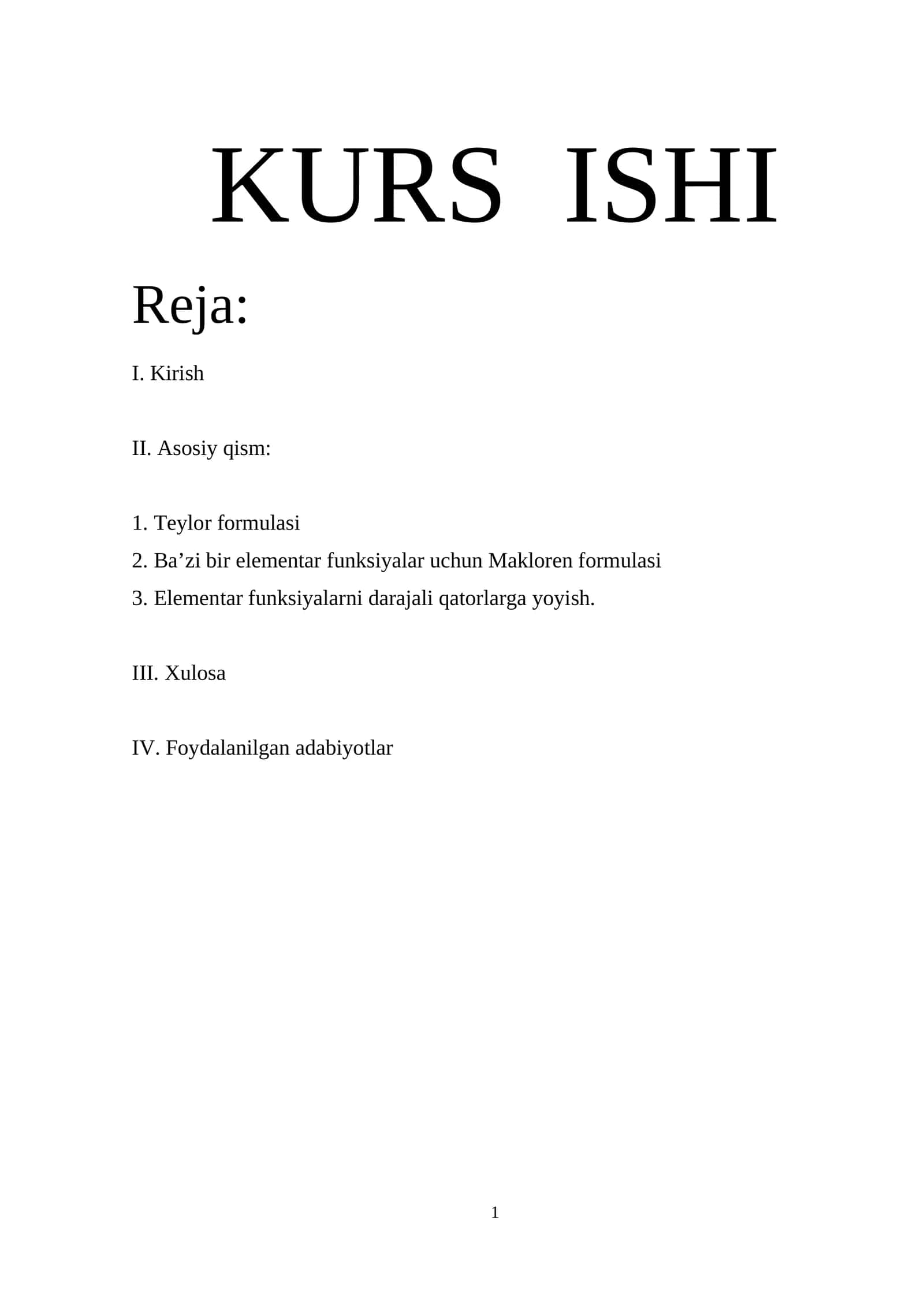 funksiyalar uchun Teylor va Makloren formulasi 1