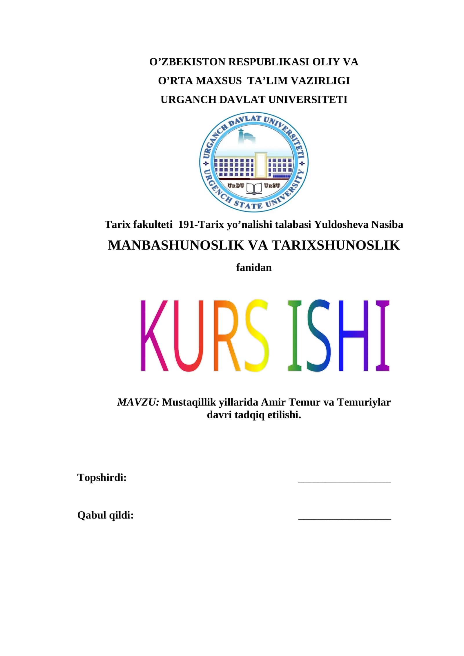 Mustaqillik yillarida Amir Temur va Temuriylar davri tadqiq etilishi 1