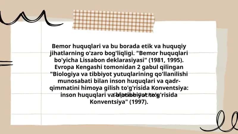 Bemor huquqlari va bu borada etik va huquqiy jihatlarning o'zaro bog'liqligi 1
