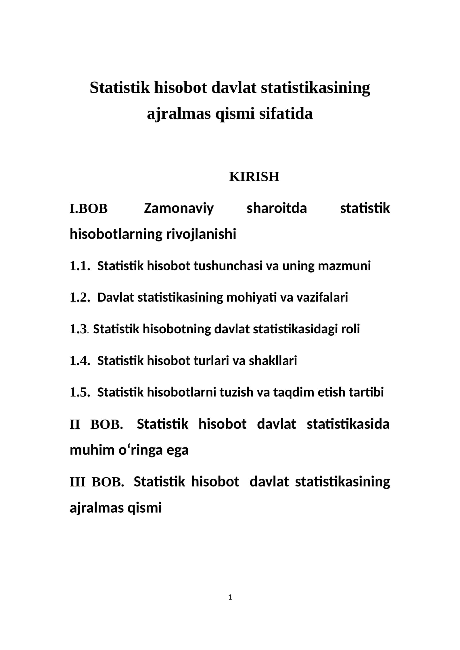 Statistik hisobot davlat statistikasining ajralmas qismi 1