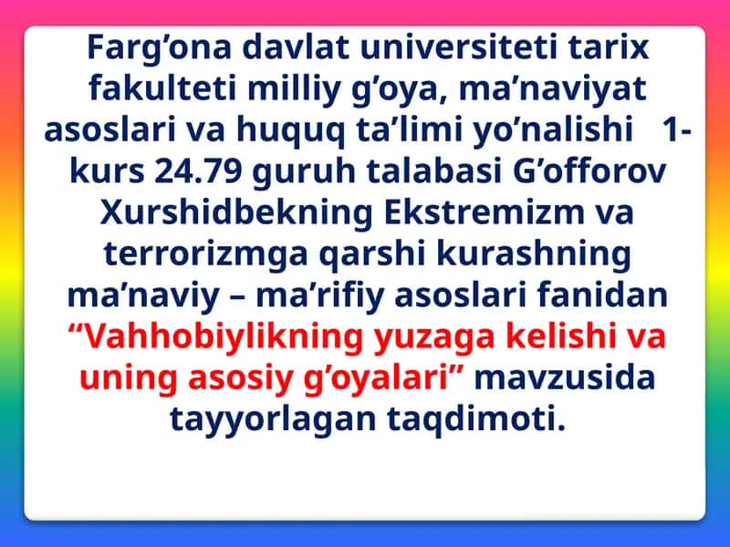 Vahhobiylikning yuzaga kelishi va uning asosiy g'oyalari 1