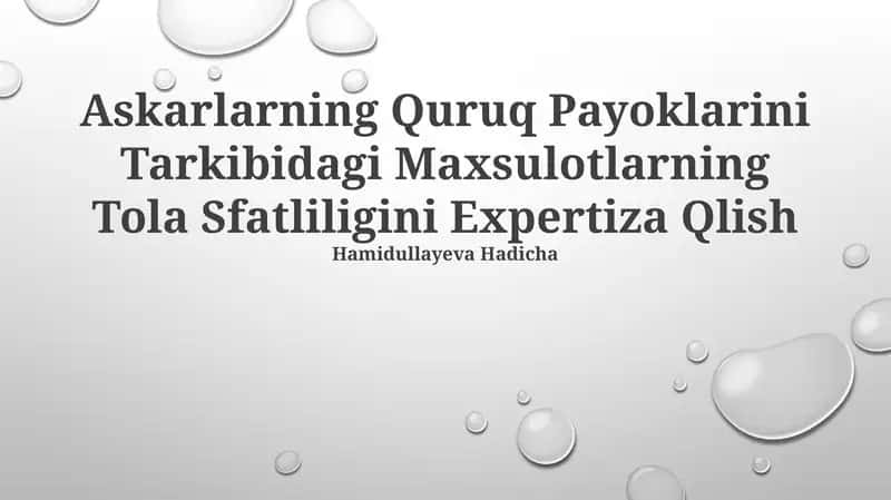 Askarlarning Quruq Payoklarini Tarkibidagi Maxsulotlarning Tola Sfatliligini Expertiza Qlish 1