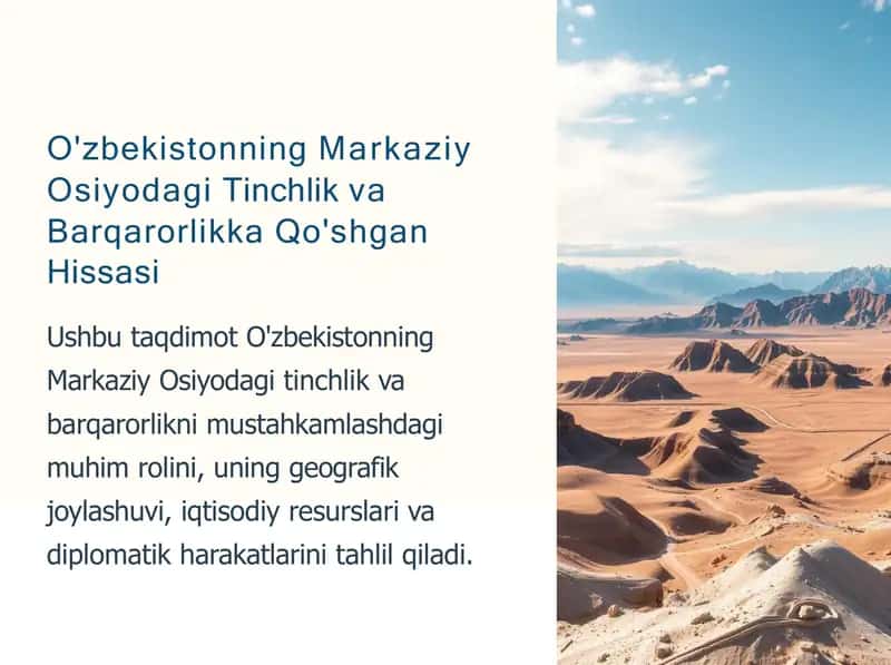 O'zbekistonning Markaziy Osiyodagi Tinchlik va Barqarorlikka Qo'shgan Hissasi 1