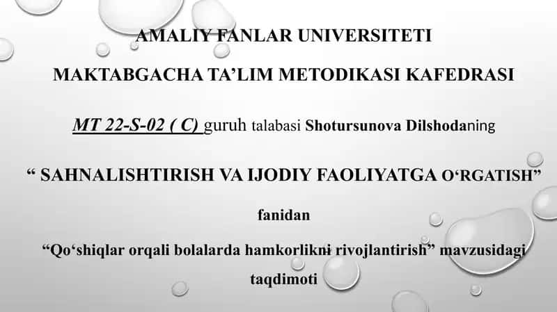 Qoʻshiqlar orqali bolalarda hamkorlikni rivojlantirish 1