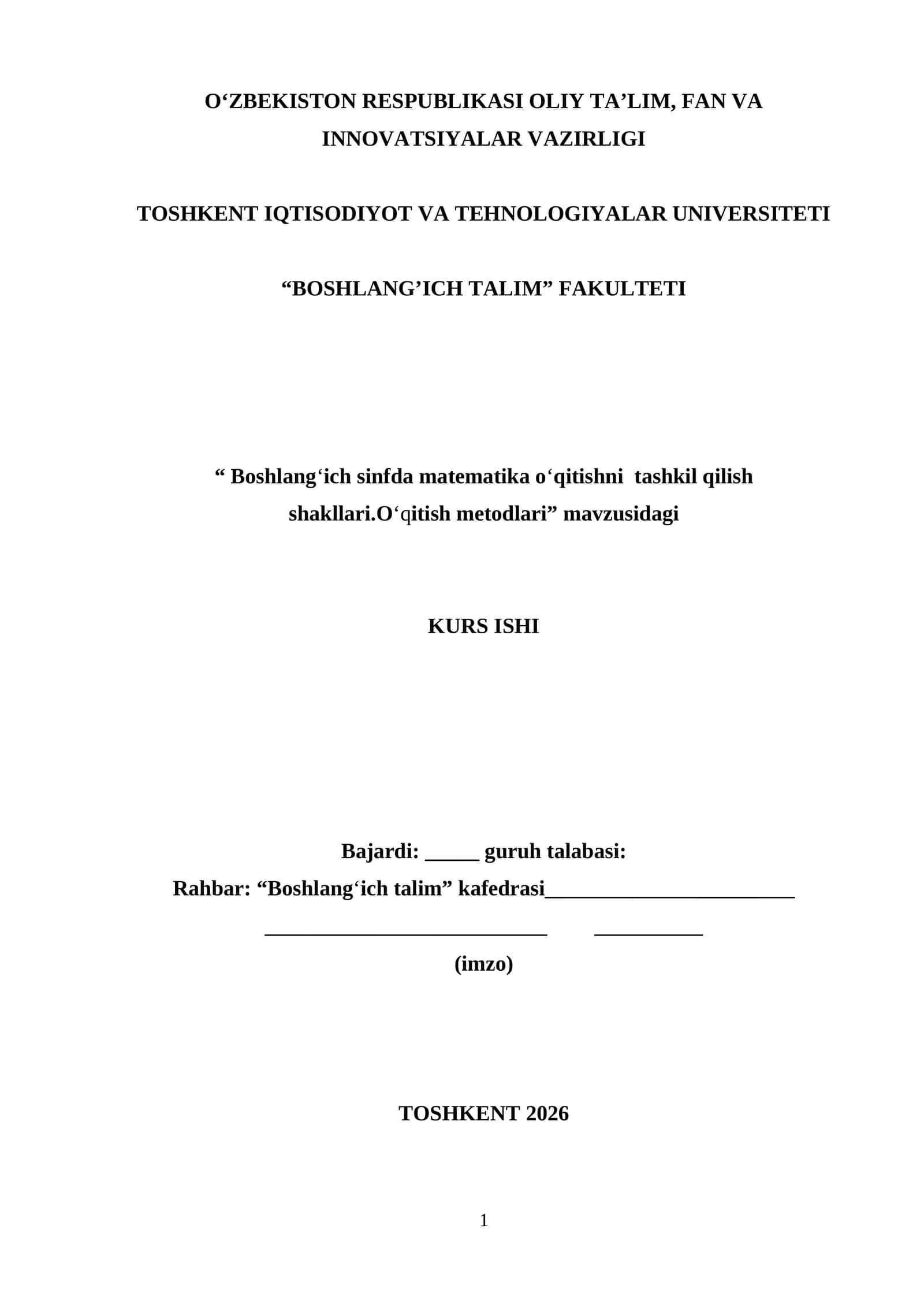 Boshlang‘ich sinfda matematika o‘qitishni tashkil qilish shakllari.O‘qitish metodlari 1