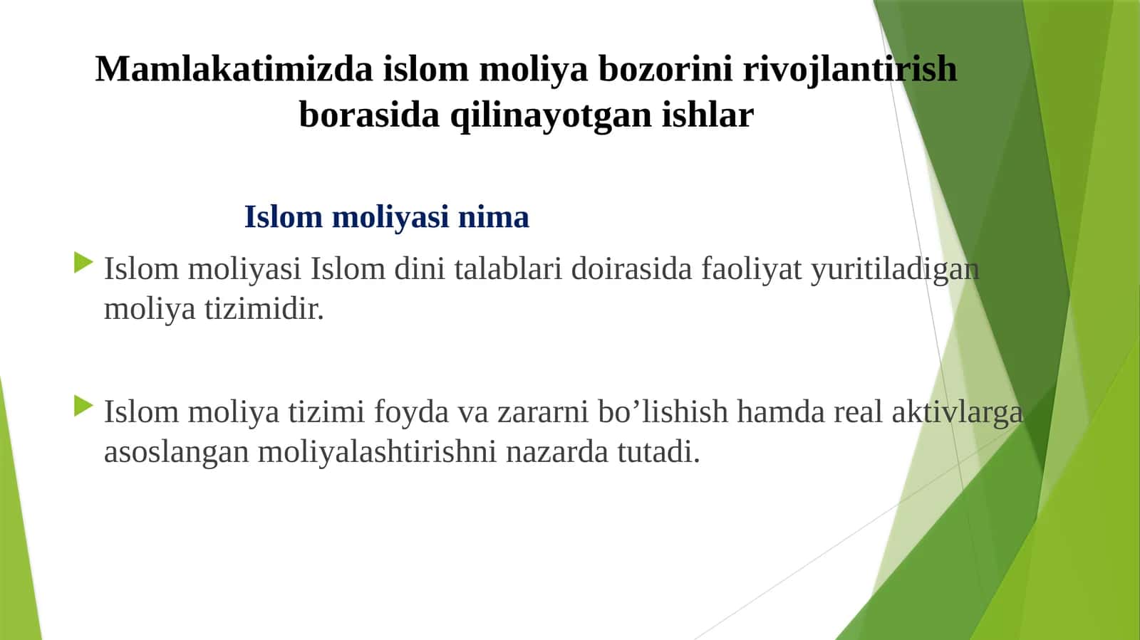 Mamlakatimizda islom moliya bozorini rivojlantirish borasida qilinayotgan ishlar 1