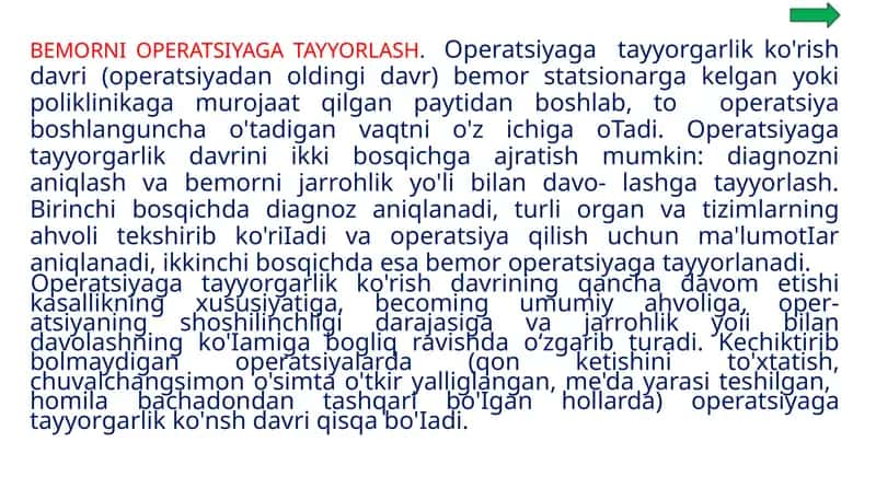 BEMORNI OPERATSIYAGA TAYYORLASH 1