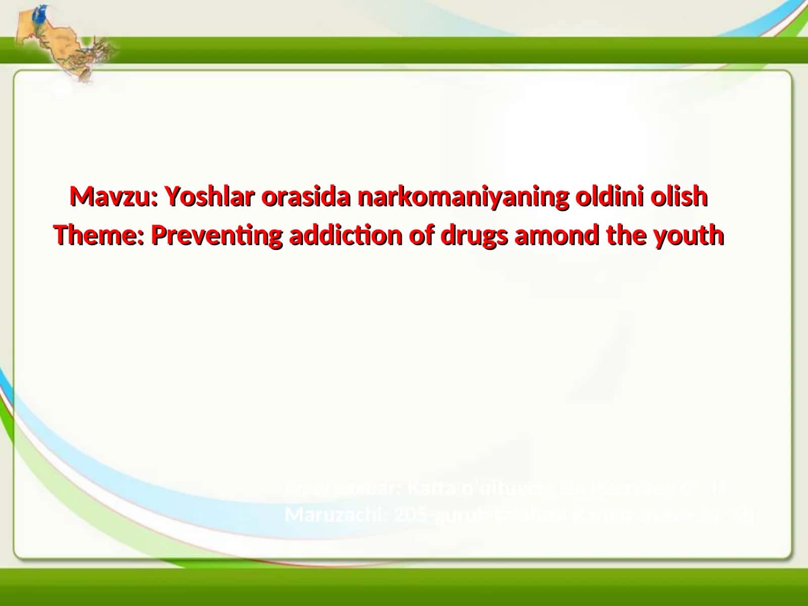 Yoshlar orasida narkomaniyaning oldini olish 1