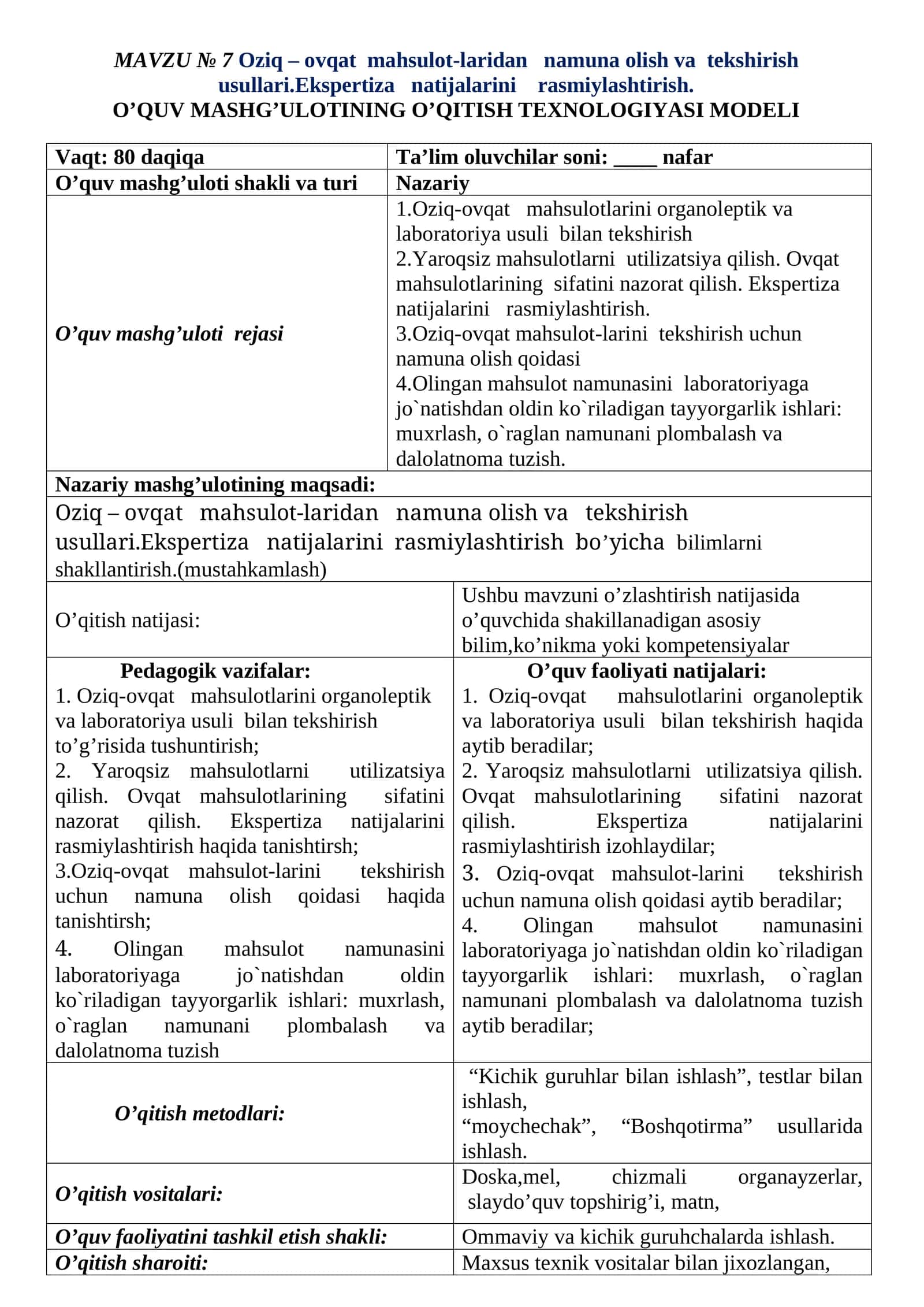 O'ziq-ovqat mahsulotlari tekshirish usullari 1