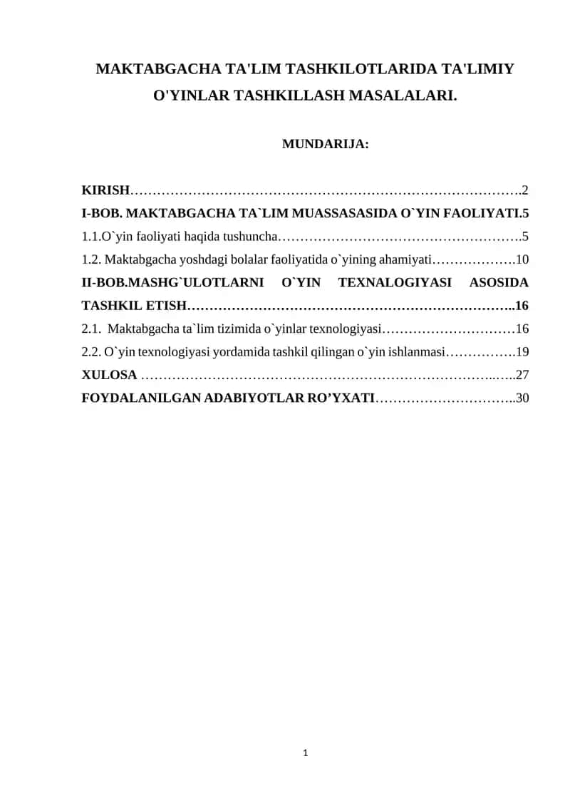 MAKTABGACHA TA'LIM TASHKILOTLARIDA TA'LIMIY O'YINLAR TASHKILLASH MASALALARI 1