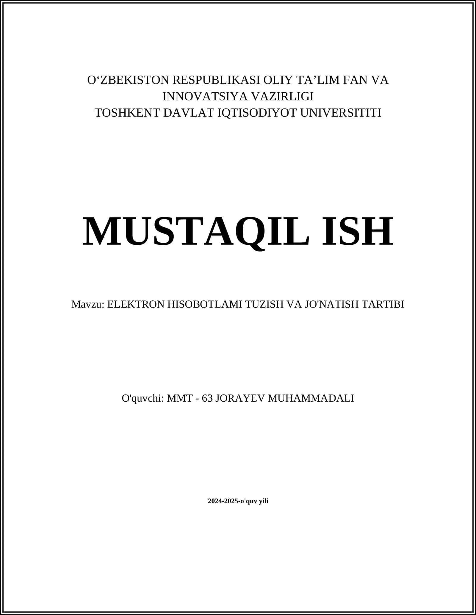 ELEKTRON HISOBOTLAMI TUZISH VA JO'NATISH TARTIBI 1