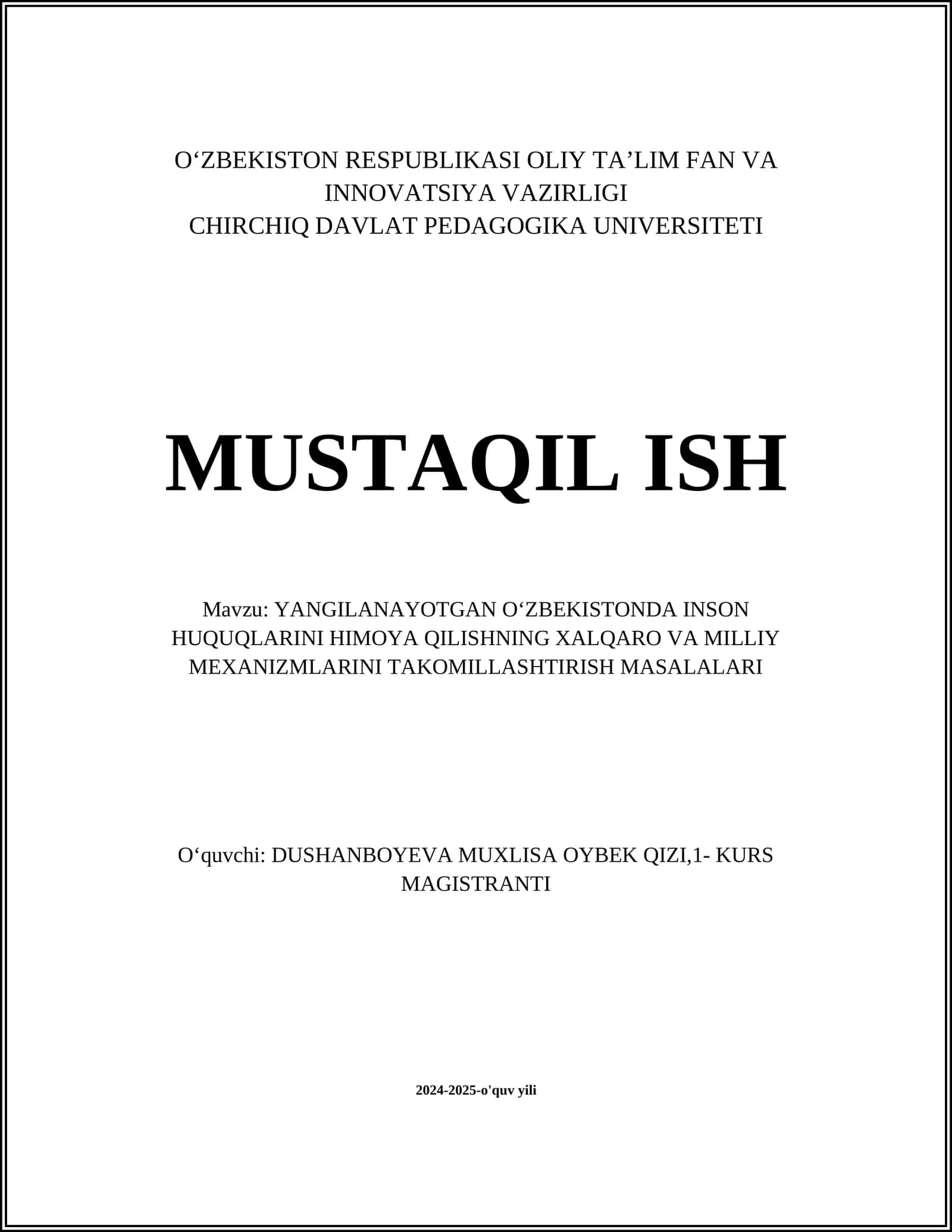 YANGILANAYOTGAN OʻZBEKISTONDA INSON HUQUQLARINI HIMOYA QILISHNING XALQARO VA MILLIY MEXANIZMLARINI TAKOMILLASHTIRISH MASALALARI 1