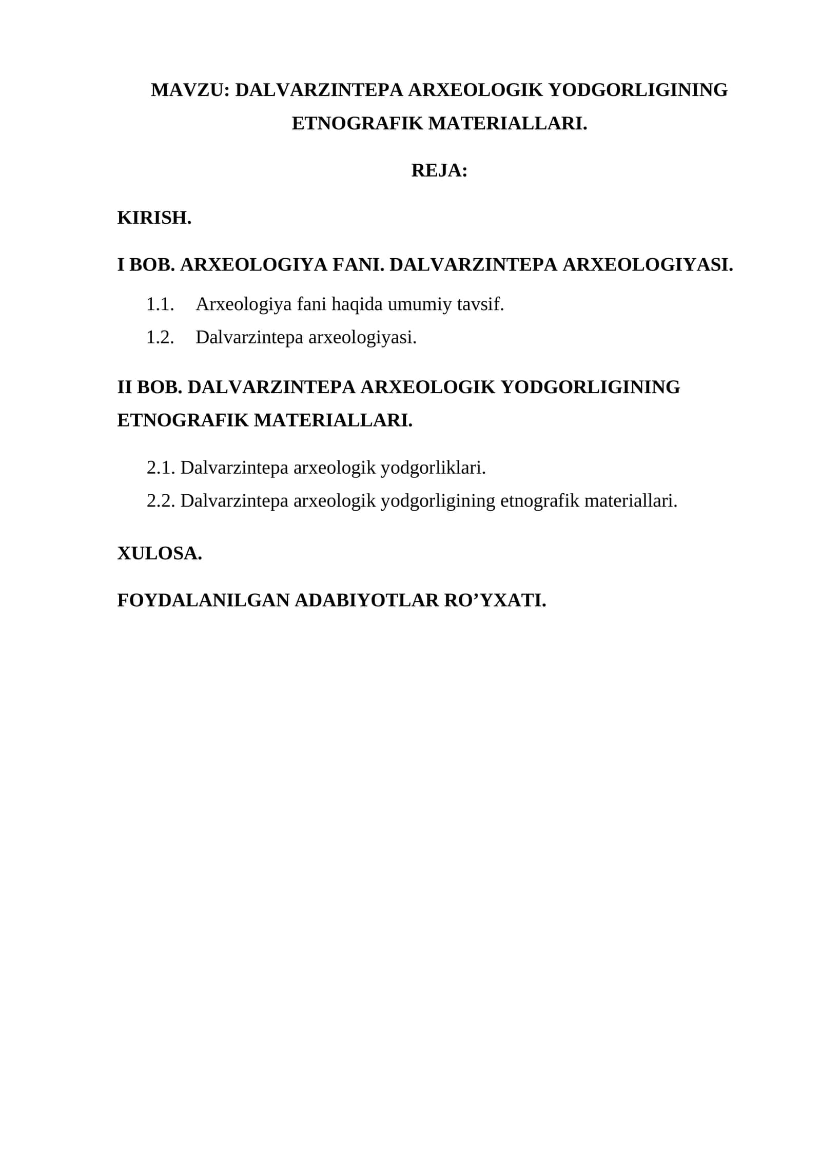 DALVARZINTEPA ARXEOLOGIK YODGORLIGINING ETNOGRAFIK MATERIALLARI 1