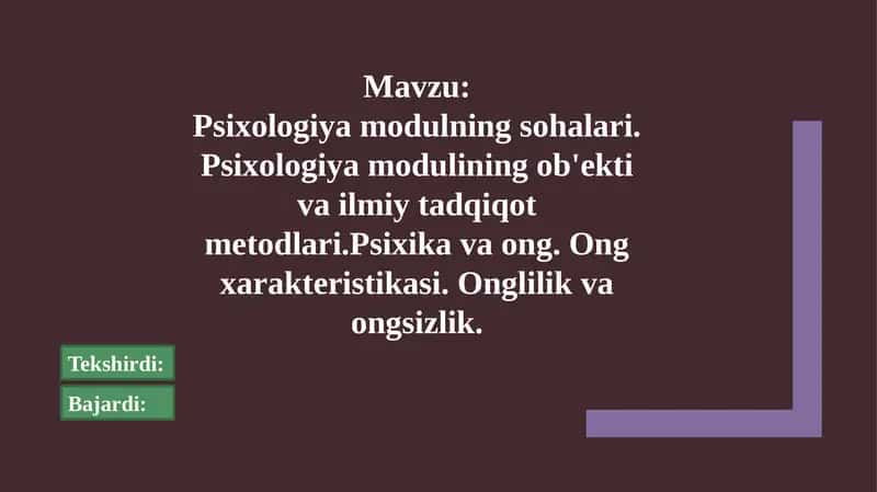 Psixologiyamodulning sohalari 1