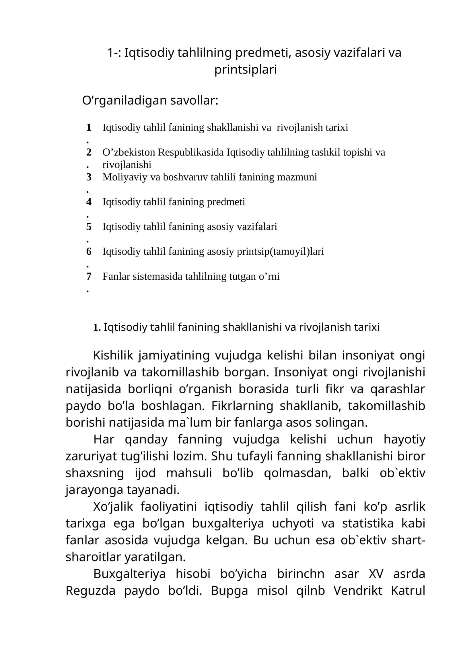 Iqtisodiy tahlilning predmeti, asоsiy vazifalari va printsiplari 1