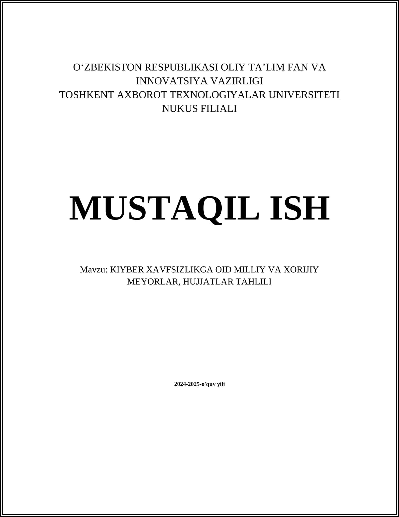 Kiber xavfsizlik bo'yicha milliy me'yoriy hujjatlar 1