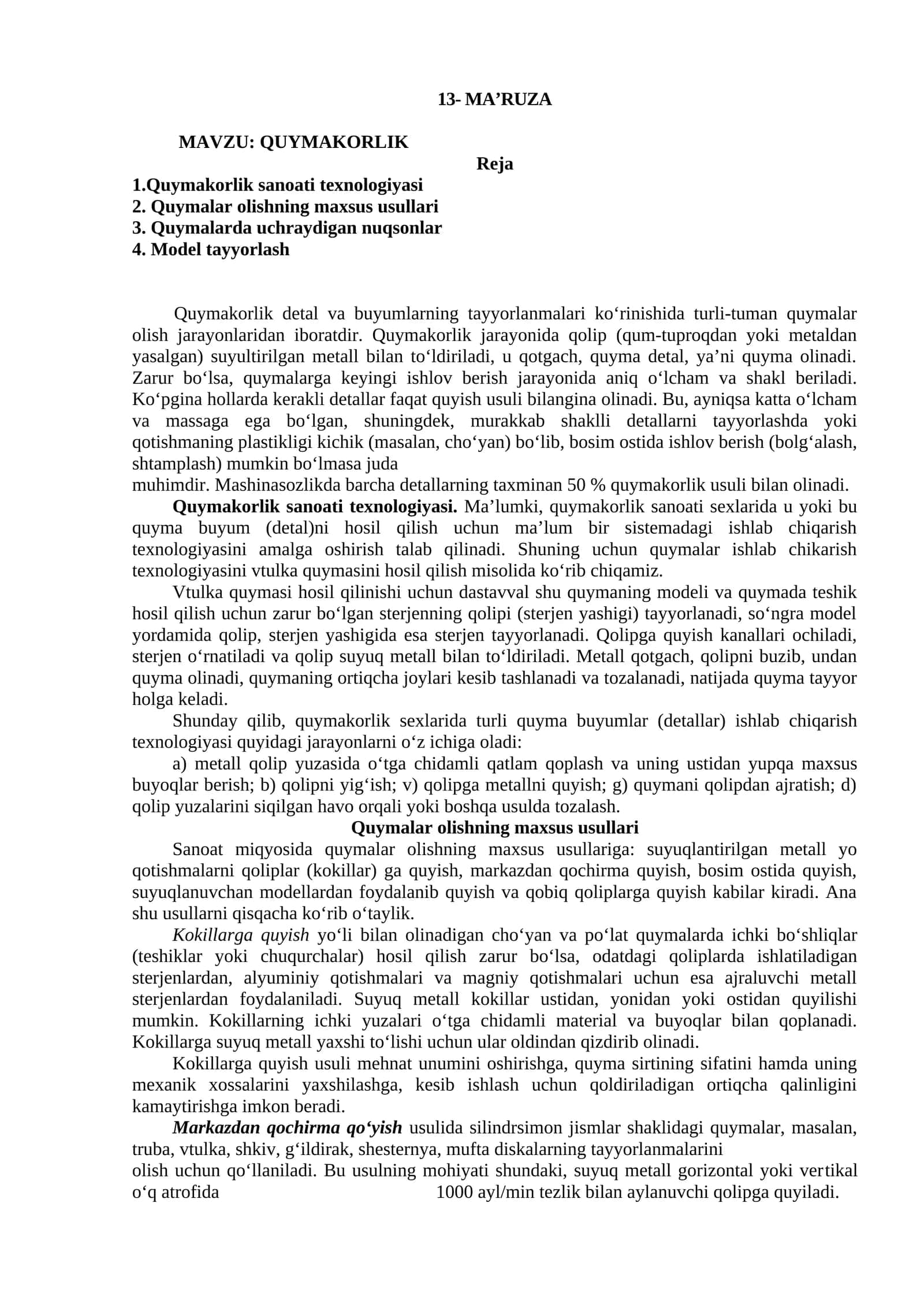 MA’RUZA - QUYMAKORLIK 1