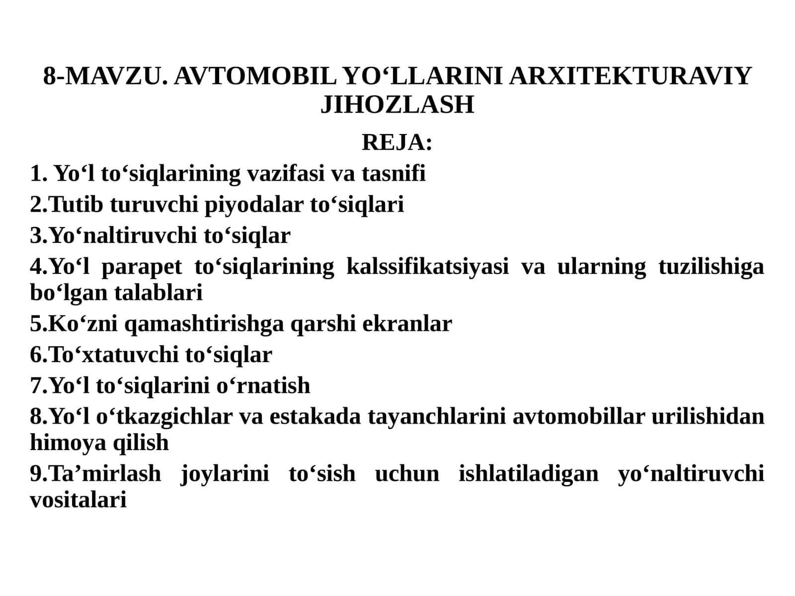 AVTOMOBIL YO‘LLARINI ARXITEKTURAVIY JIHOZLASH 1