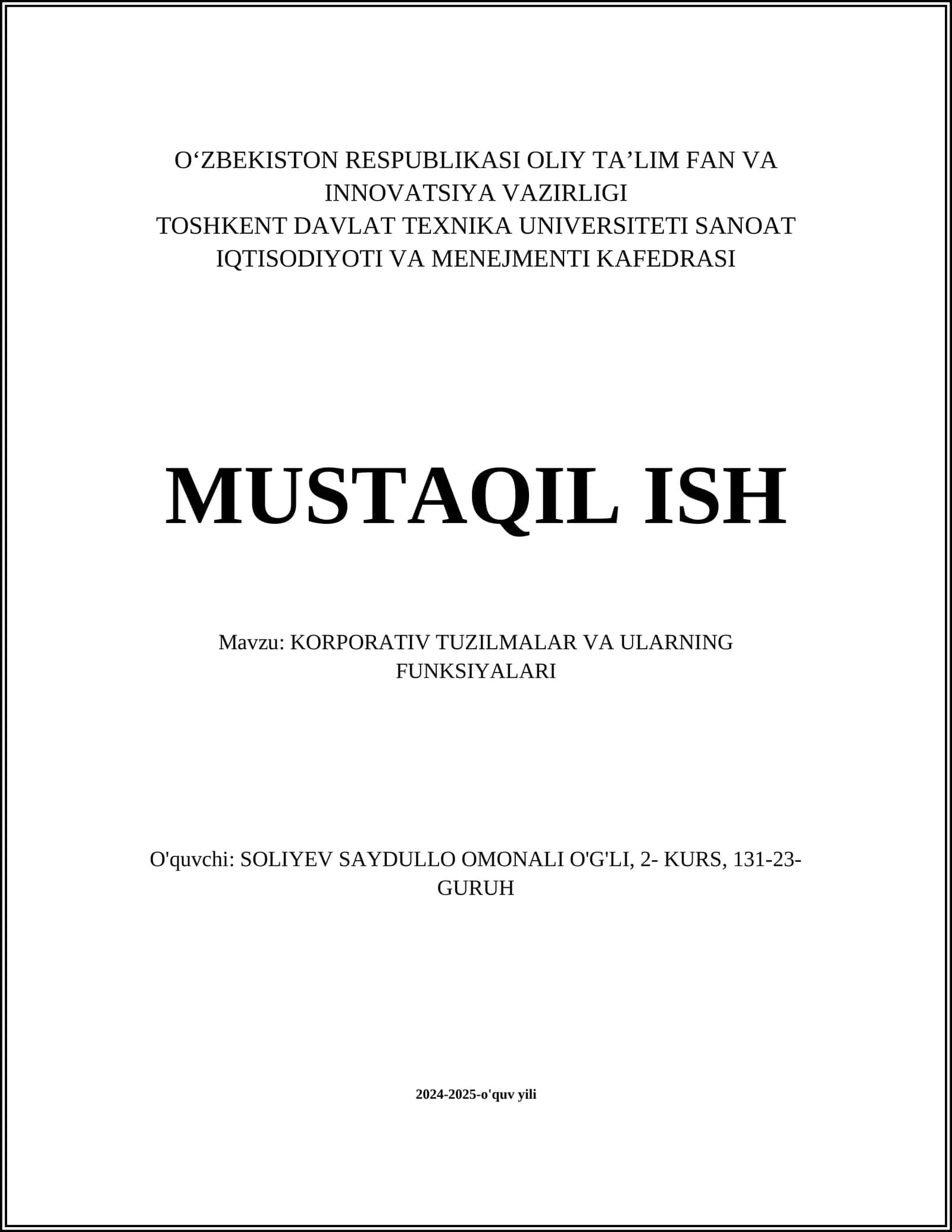 KORPORATIV TUZILMALAR VA ULARNING FUNKSIYALARI 1