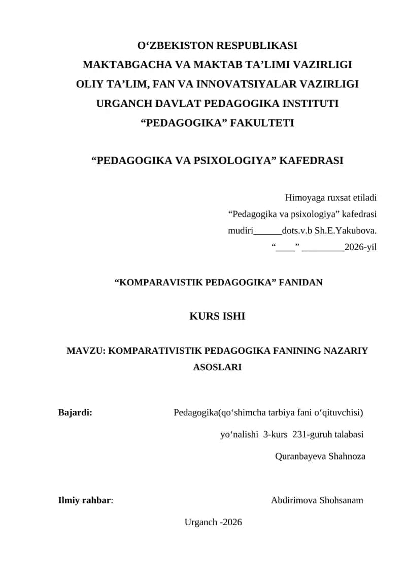 KOMPARATIVISTIK PEDAGOGIKA FANINING NAZARIY ASOSLARI 1