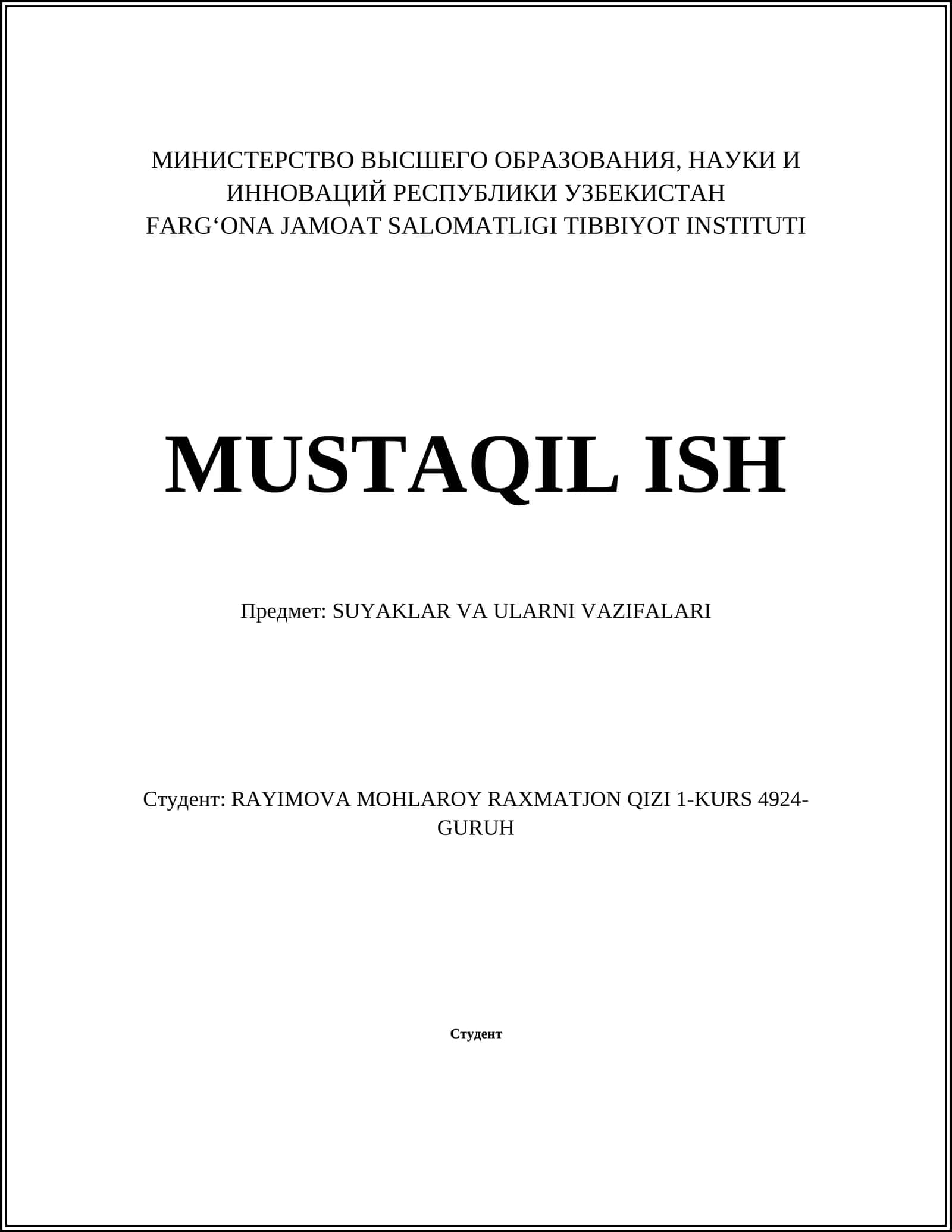 SUYAKLAR VA ULARNI VAZIFALARI 1