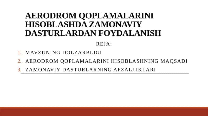 AERODROM QOPLAMALARINI HISOBLASHDA ZAMONAVIY DASTURLARDAN FOYDALANISH 1
