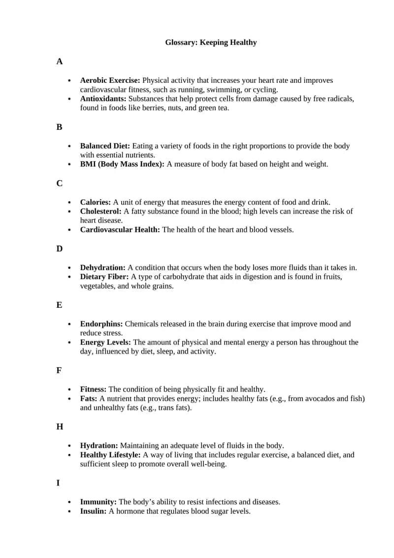 Glossary: Keeping Healthy 1