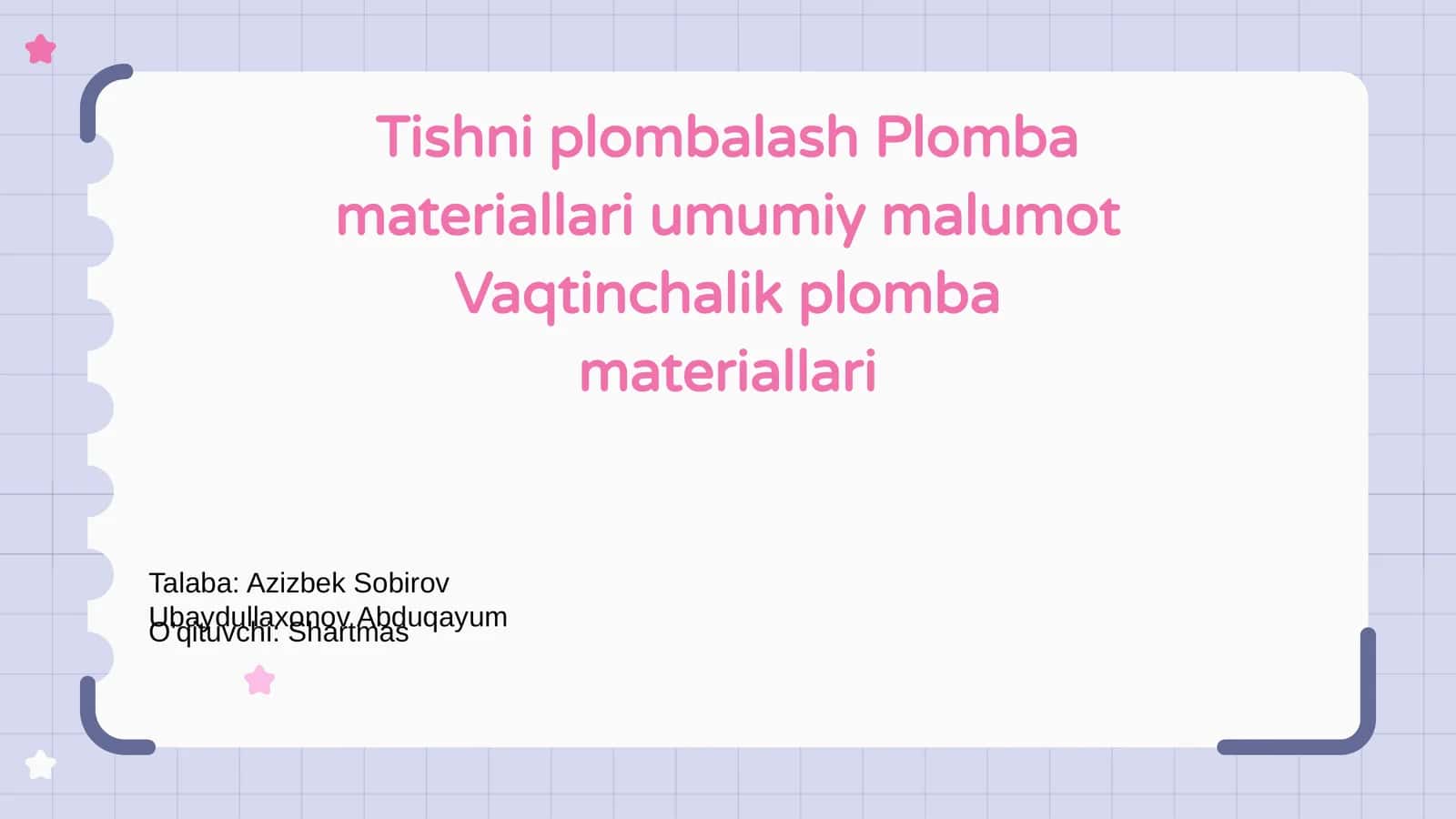 Tishni plombalash Plomba materiallari umumiy malumot Vaqtinchalik plomba materiallari 1
