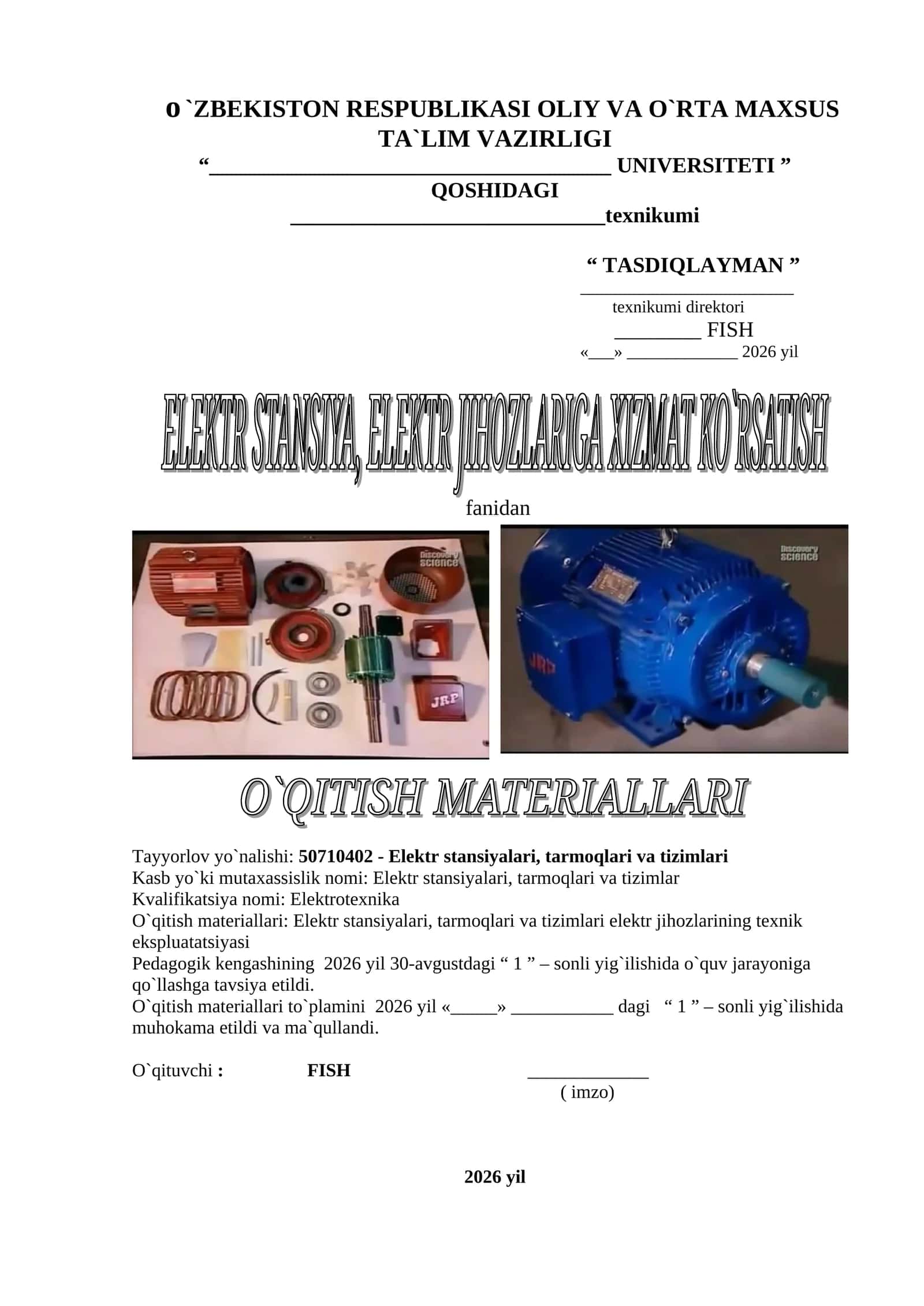 Elektr stansiyalari, tarmoqlari va tizimlari 1