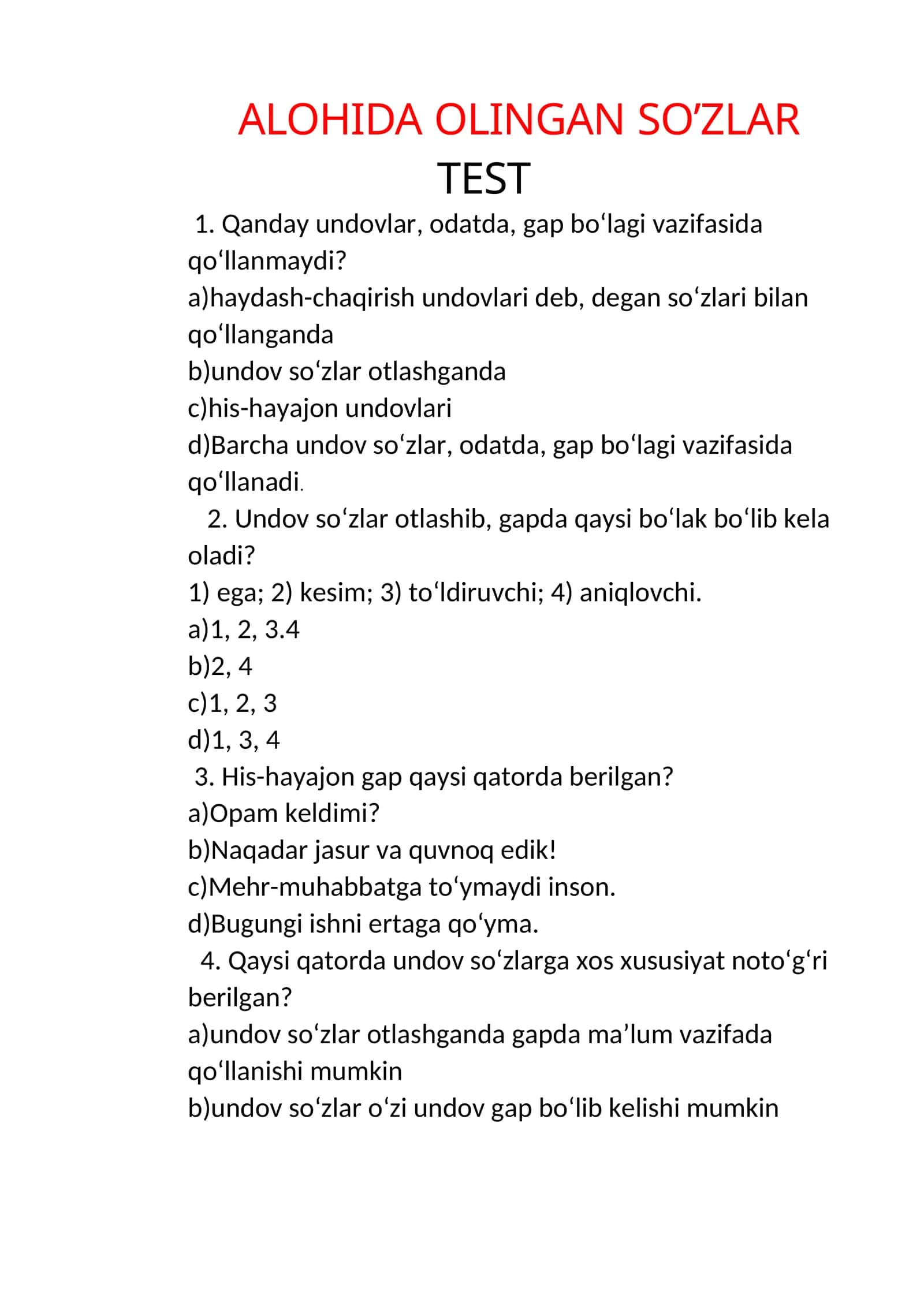 ALOHIDA OLINGAN SO’ZLAR 1