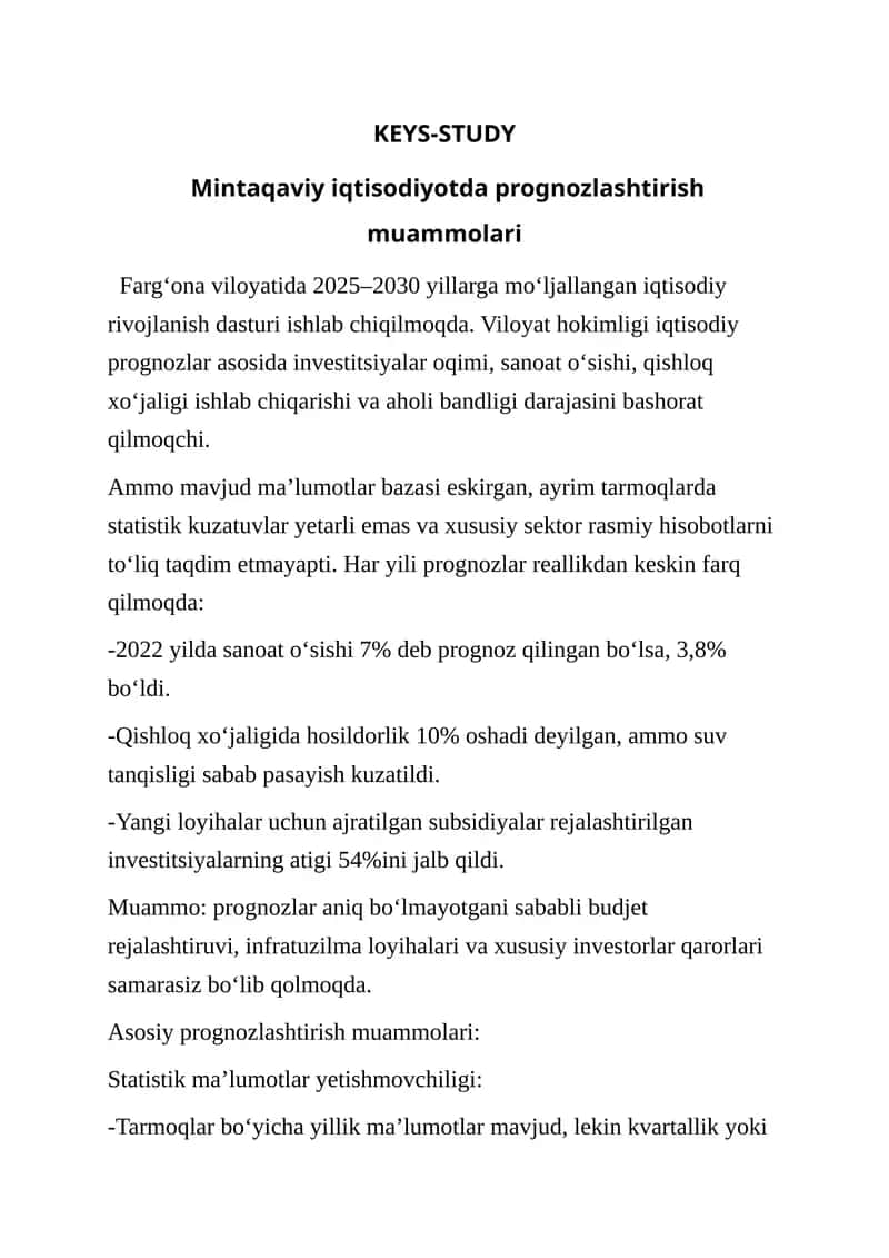 Mintaqaviy iqtisodiyotda prognozlashtirish muammolari 1