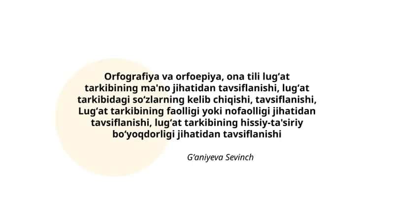 Orfografiya va orfoepiya, ona tili lugʻat tarkibining ma'no jihatidan tavsiflanishi 1