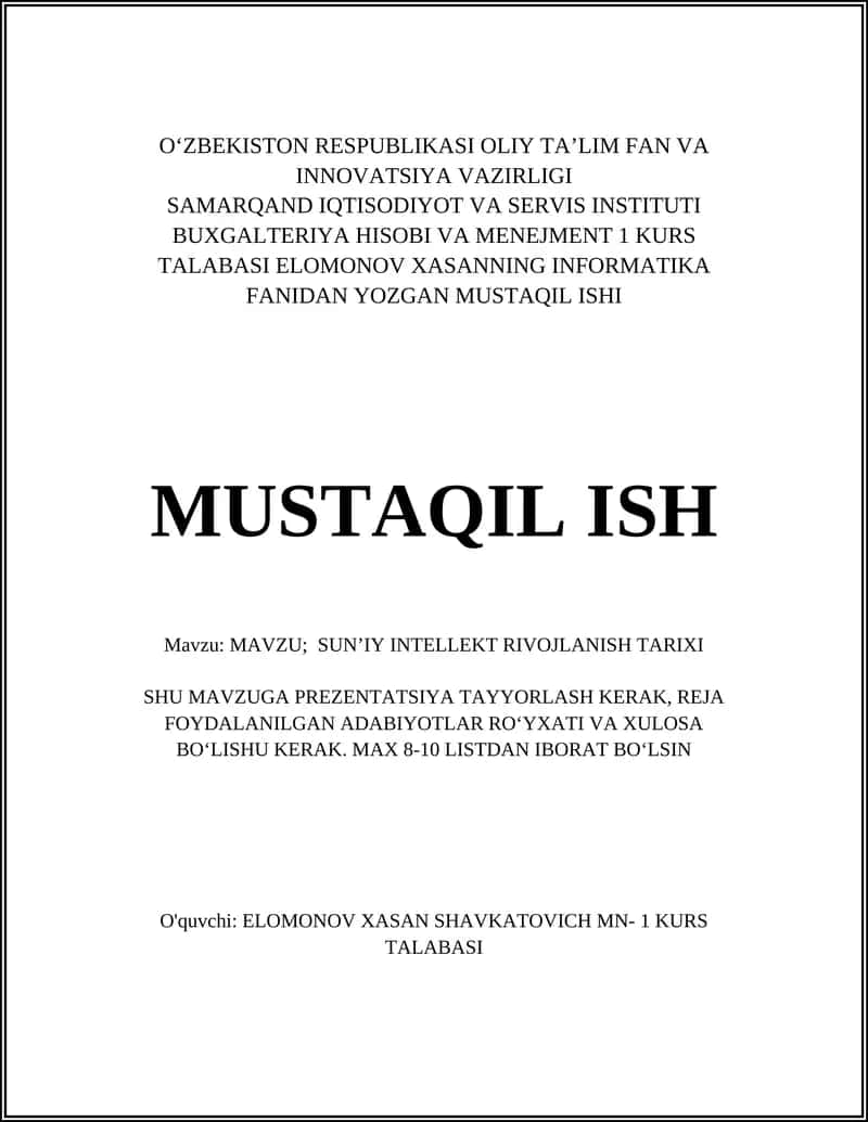 SUNʼIY INTELLEKT RIVOJLANISH TARIXI 1