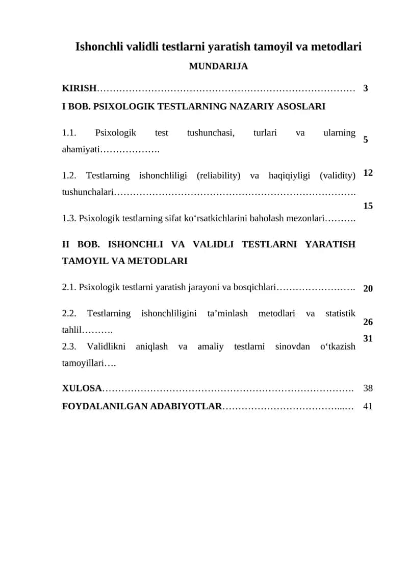 Ishonchli validli testlarni yaratish tamoyil va metodlari 1
