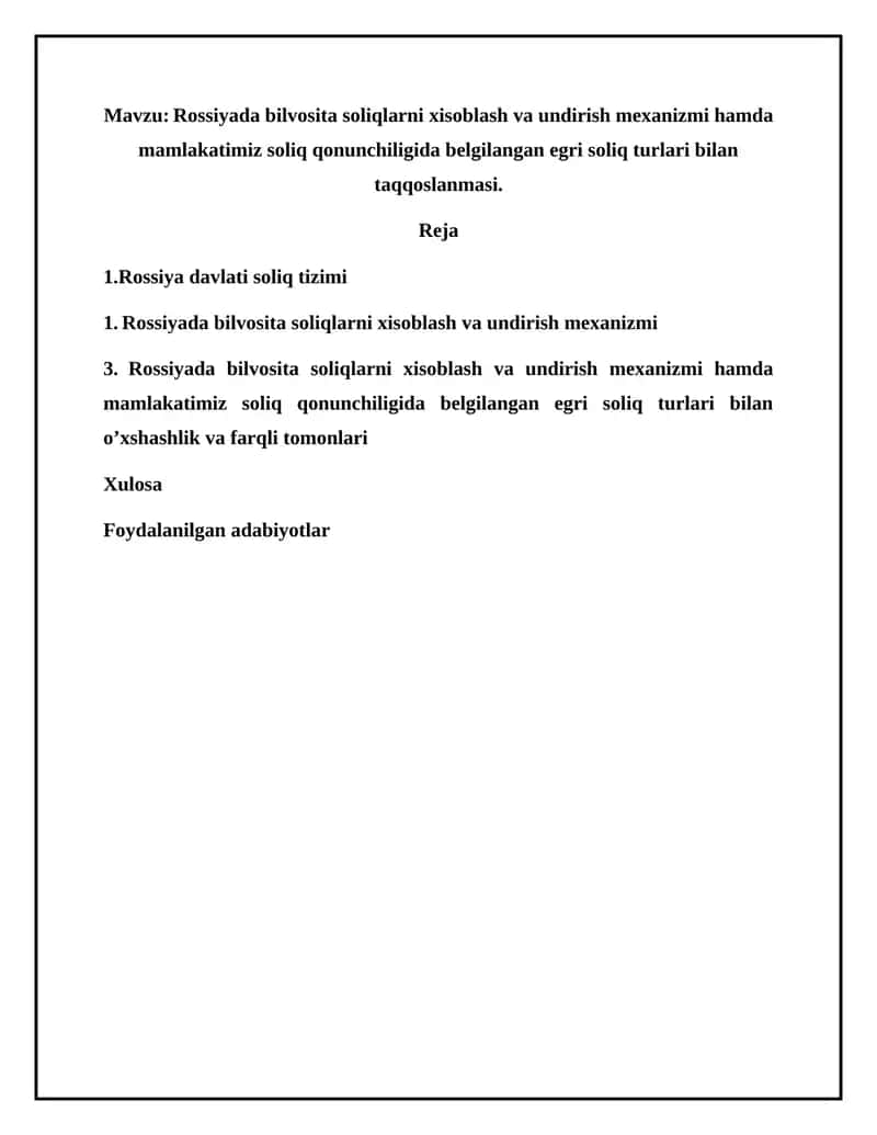 Rossiyada bilvosita soliqlarni xisoblash va undirish mexanizmi 1