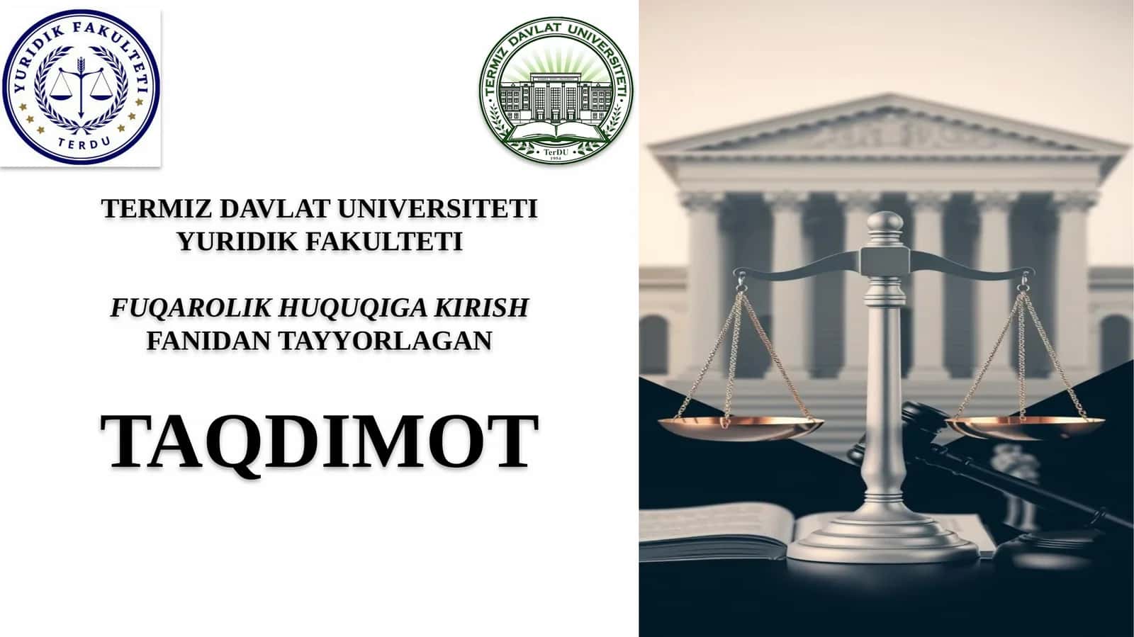 FUQAROLIK HUQUQIGA KIRISH FANIDAN TAYYORLAGAN TAQDIMOT 1