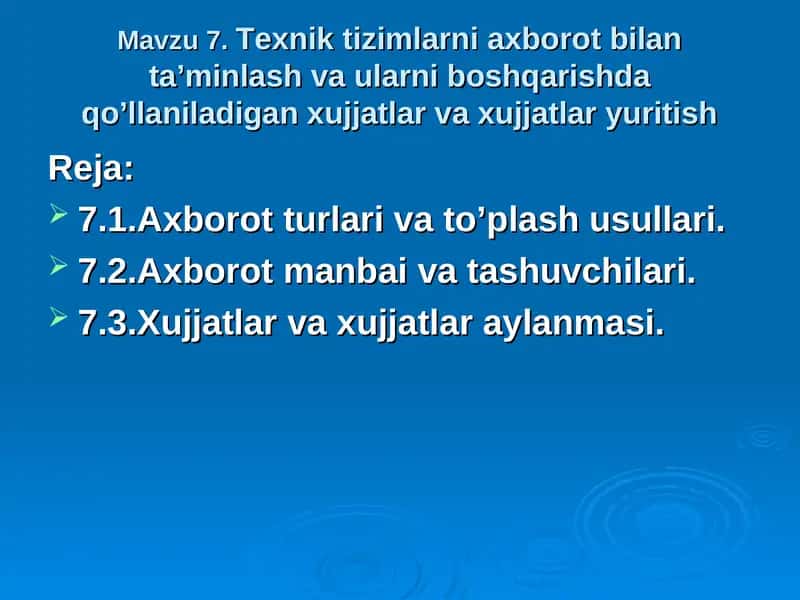 Texnik tizimlarni axborot bilan ta’minlash 1