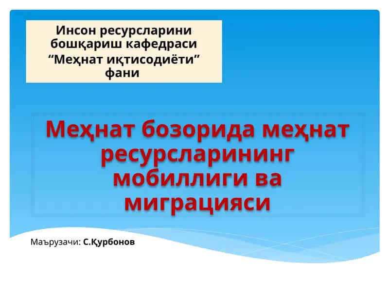 Меҳнатресурсларининг мобиллиги ва миграцияси 1