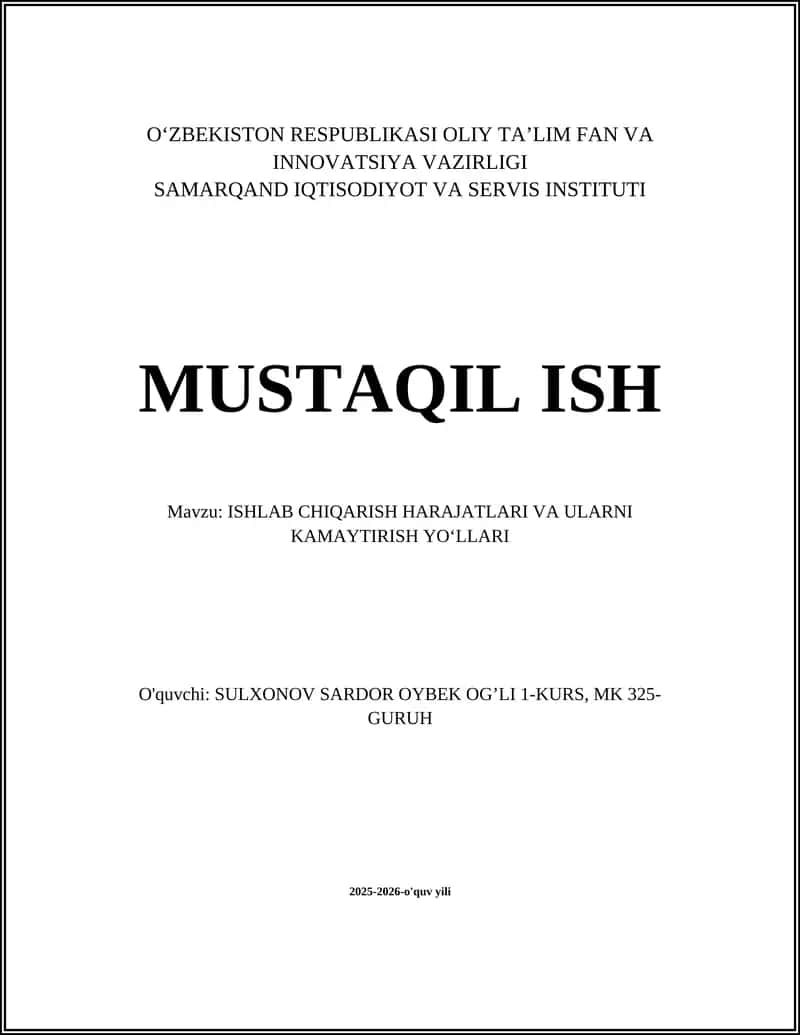 O‘ZBEKISTON RESPUBLIKASI OLIY TA’LIM FAN VA INNOVATSIYA VAZIRLIGI SAMARQAND IQTISODIYOT VA SERVIS INSTITUTI 1