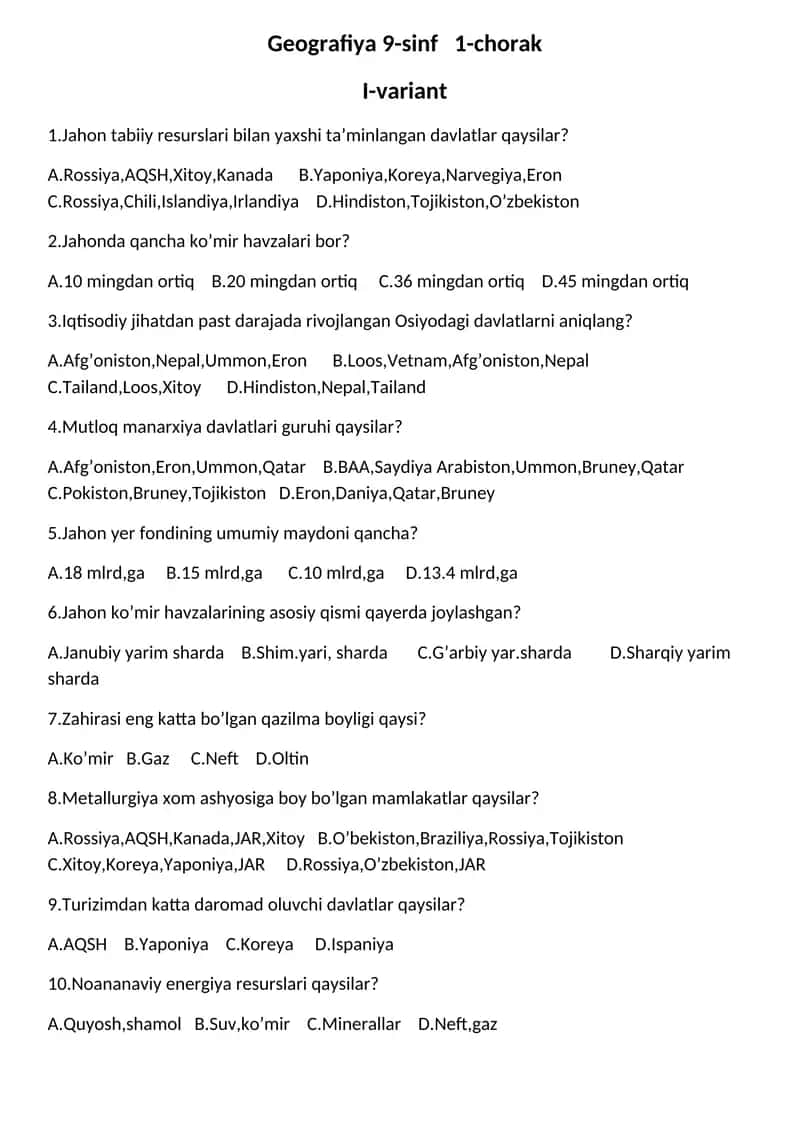 Geografiya 9-sinf 1-chorak 1