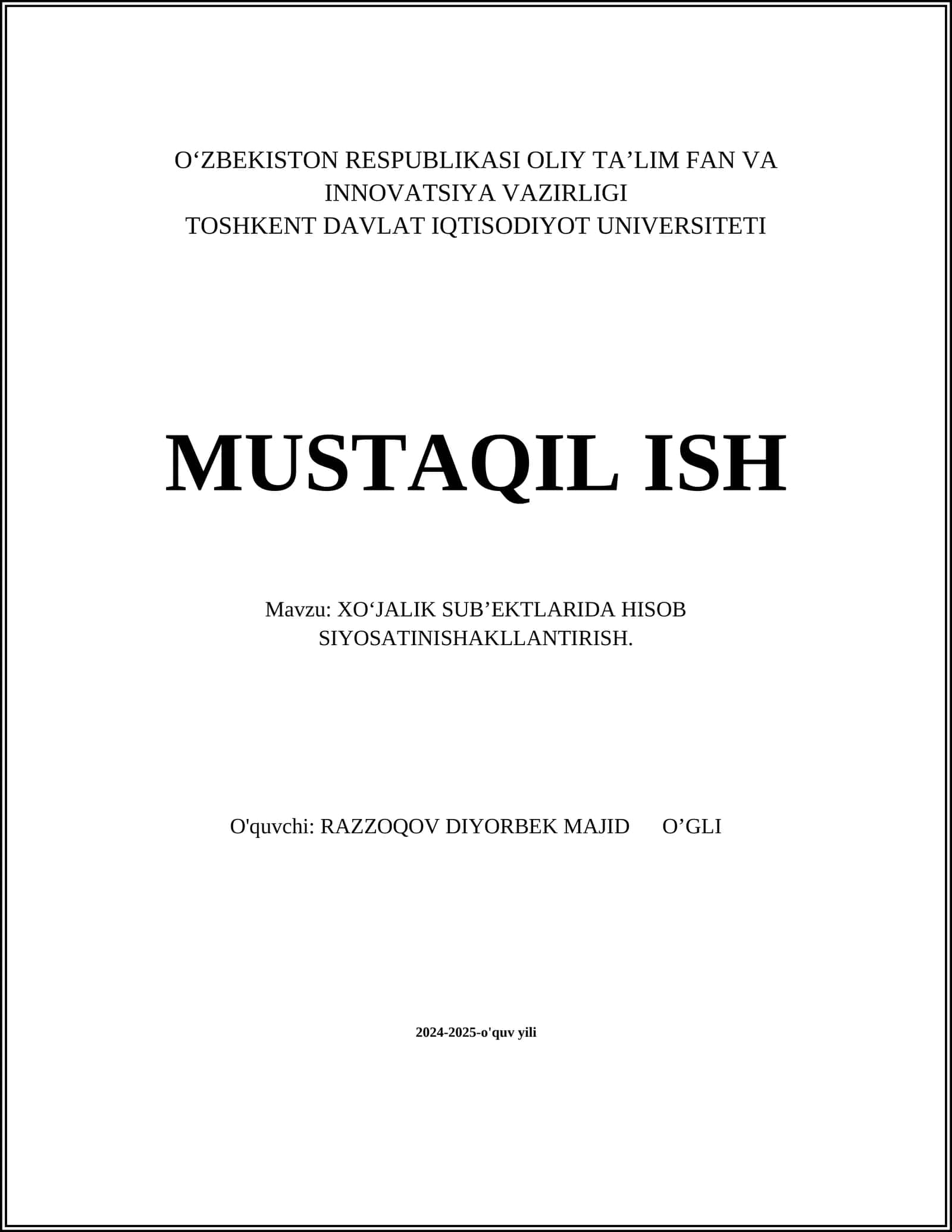XO‘JALIK SUB’EKTLARIDA HISOB SIYOSATINISHAKLLANTIRISH 1