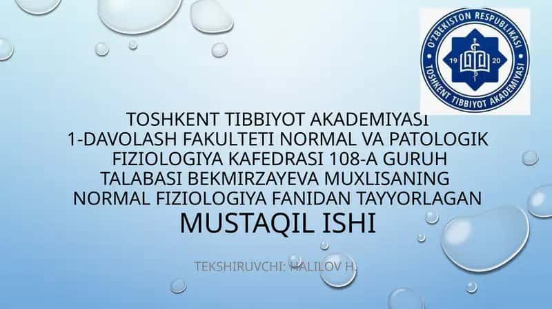 Muxlis Bekmirzayeva "Yurak faoliyatini tekshirish usullari" 1